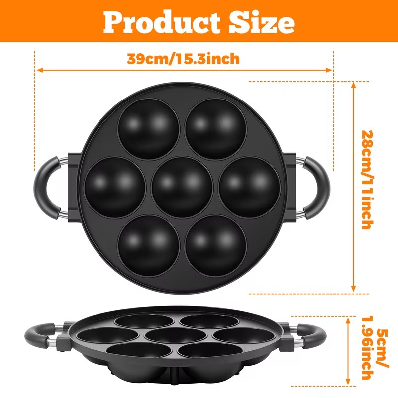 7-Cavity Aluminum Takoyaki Pan - Takoyaki Grill Plate 评论和价格